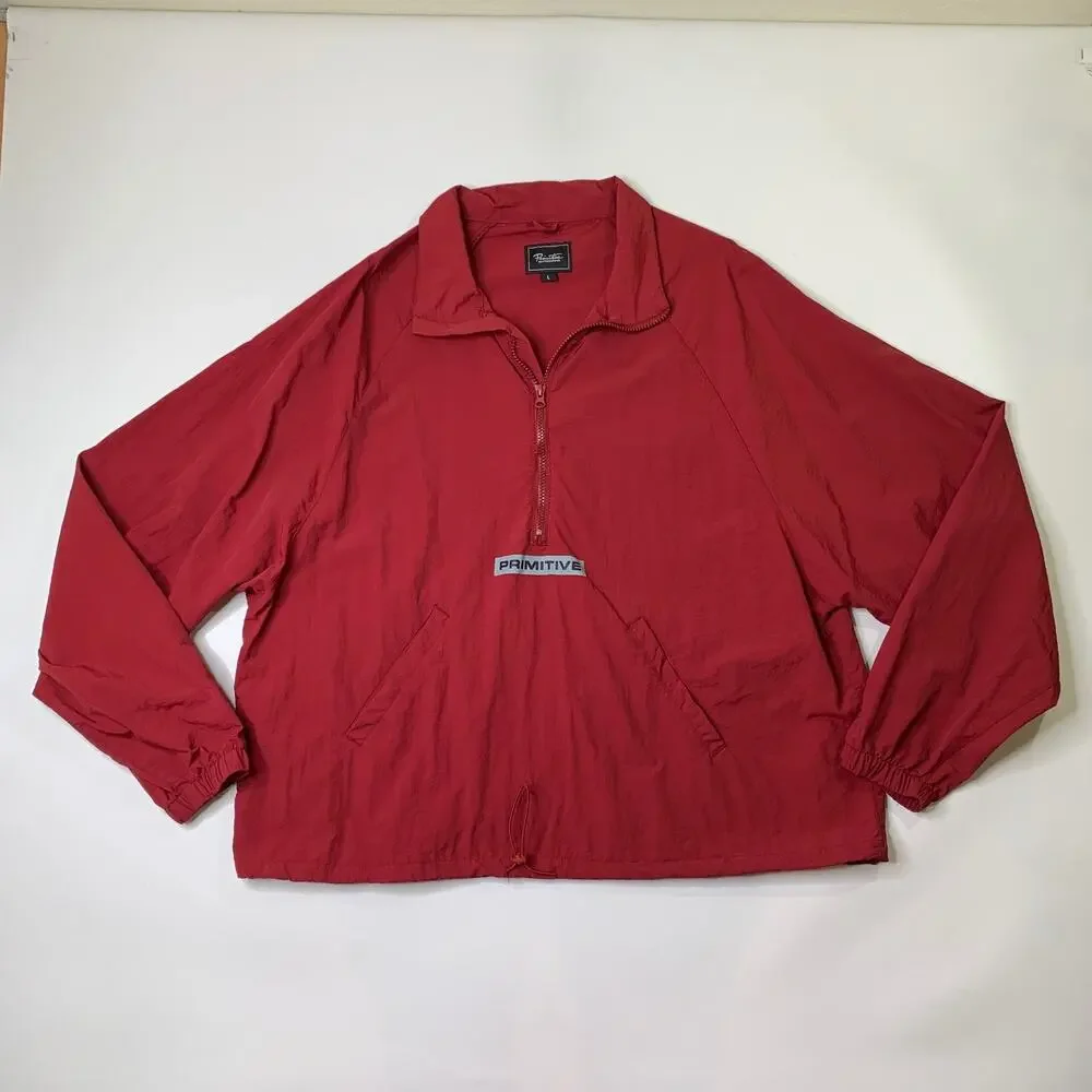 Primitive Skateboarding Jacket Mens Large Rich Red Half Zip Windbreaker Pullover